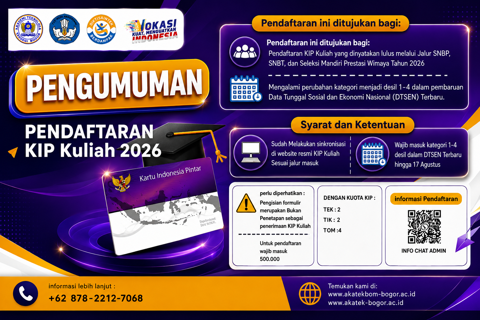 Pengumuman Pendaftaran KIP Kuliah 2026 AKATEK Bogor